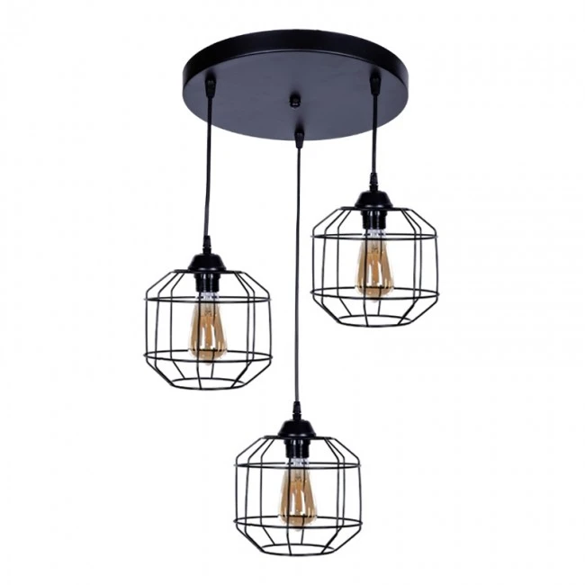 Rago Megapap E27 metallic ceiling three-light in black color 50x40x80cm.