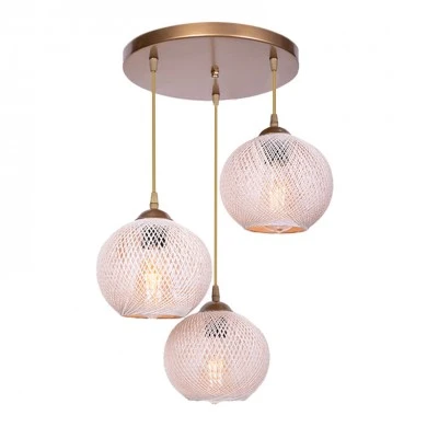 Riordan Megapap E27 metallic-rope three-lights ceiling light in gold - beige color 30x30x65cm