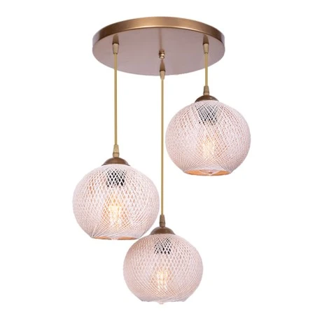 Riordan Megapap E27 metallic-rope three-lights ceiling light in gold - beige color 30x30x65cm