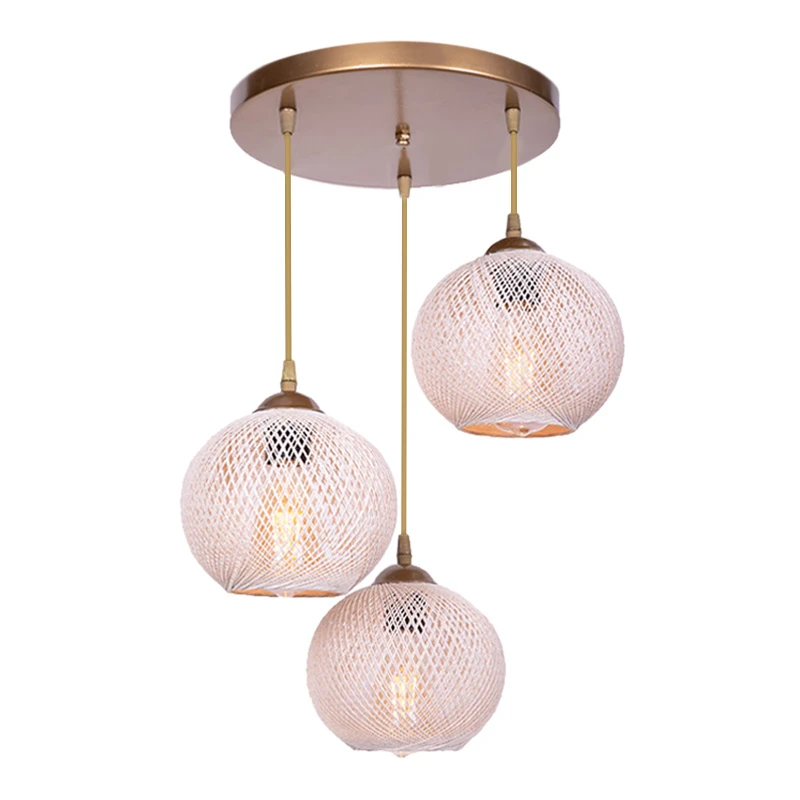 Riordan Megapap E27 metallic-rope three-lights ceiling light in gold - beige color 30x30x65cm