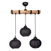 Sirmione Megapap E27 wooden/rope ceiling three-light in black - natural color 49x17x75cm.