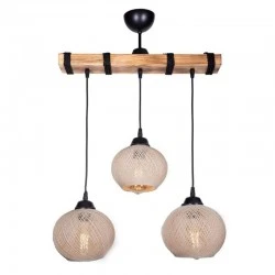 Sirmione Megapap E27 wooden/rope ceiling three-light in beige - natural color 49x17x75cm.
