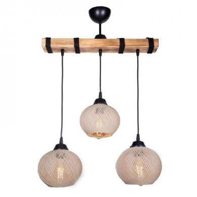 Sirmione Megapap E27 wooden/rope ceiling three-light in beige - natural color 49x17x75cm.