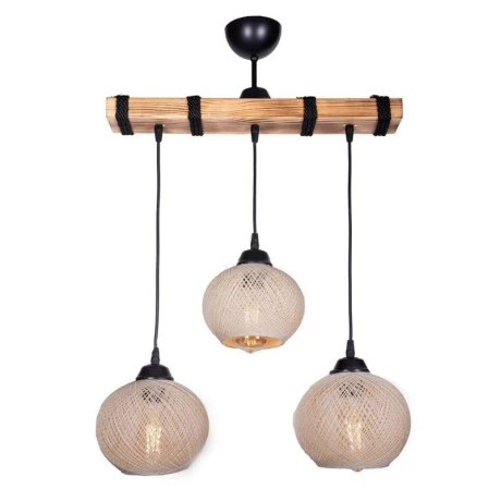 Sirmione Megapap E27 wooden/rope ceiling three-light in beige - natural color 49x17x75cm.
