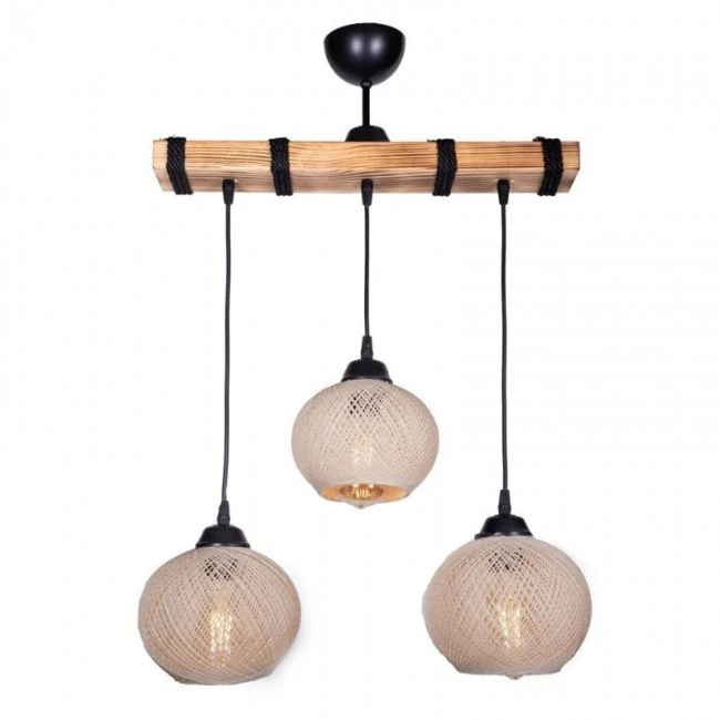 Sirmione Megapap E27 wooden/rope ceiling three-light in beige - natural color 49x17x75cm.