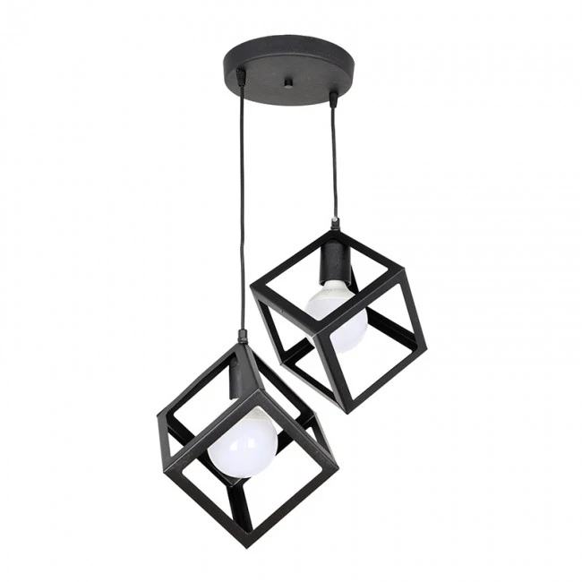 Thora Megapap metallic two-light ceiling light E27  in black color 22x22x70cm.