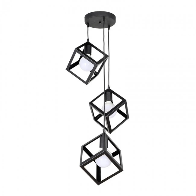 Thora Megapap metallic three-light ceiling light E27  in black color 22x22x70cm.