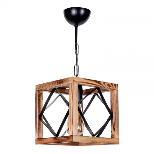 Φωτιστικό οροφής Vera Megapap E27 ξύλινο μονόφωτο χρώμα φυσικό/καρυδί - μαύρο 20x20x50εκ.