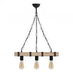 Φωτιστικό οροφής Vero Megapap E27 ξύλινο τρίφωτο χρώμα φυσικό - μαύρο 50x8x65εκ.