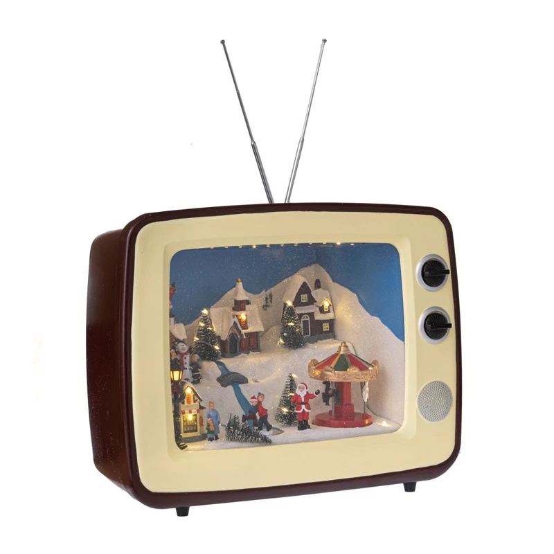 XMAS RESIN TV ANIMATED WITH ADAPTOR LED LIGHTS, MUSIC AND MOVEMENT 38X23X31CM