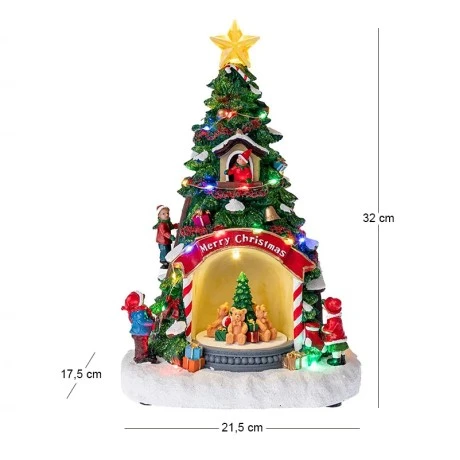 CHRISTMAS RESIN TREE WITH ADAPTOR LED LIGHT, MOVEMENT AND MUSIC 21,5X17,5X32CM