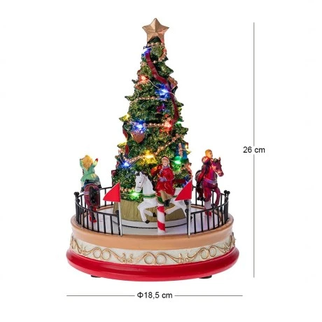 CHRISTMAS RESIN TREE WITH ADAPTOR LED LIGHT MOVEMENT AND MUSIC 18,5X18,5X26CM