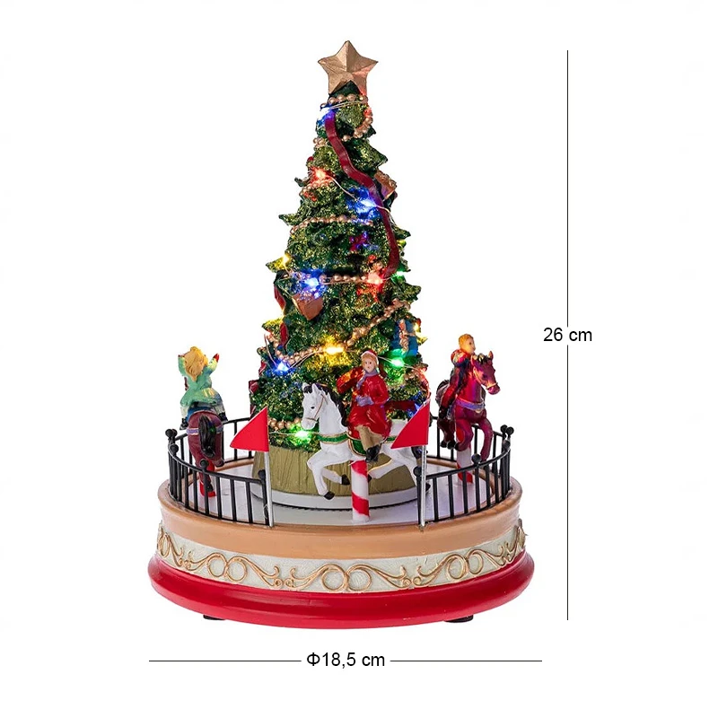 CHRISTMAS RESIN TREE WITH ADAPTOR LED LIGHT MOVEMENT AND MUSIC 18,5X18,5X26CM