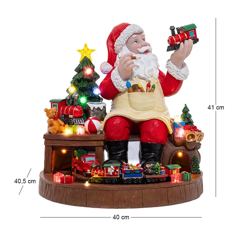 CHRISTMAS MUSICAL SANTA WITH ROTATING TRAIN WITH ADAPTOR 40X40.5X41CM