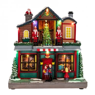 XMAS LIGHTED GIFT SHOP WITH MOVEMENT INCLUDING ADAPTOR 26X15X27CM