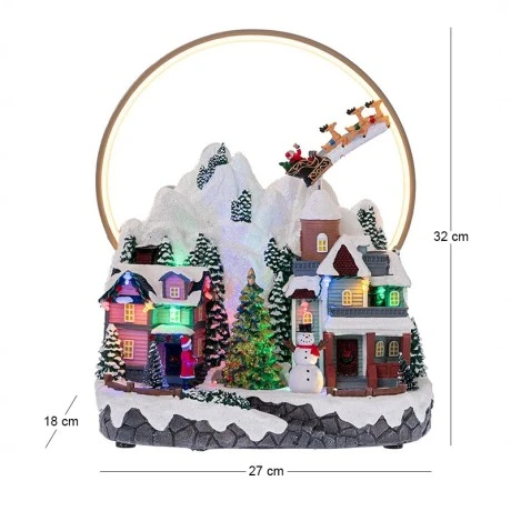 XMAS LIGHTED VILLAGE WITH ADAPTOR MUSIC AND MOVEMENT 33X30X37CM