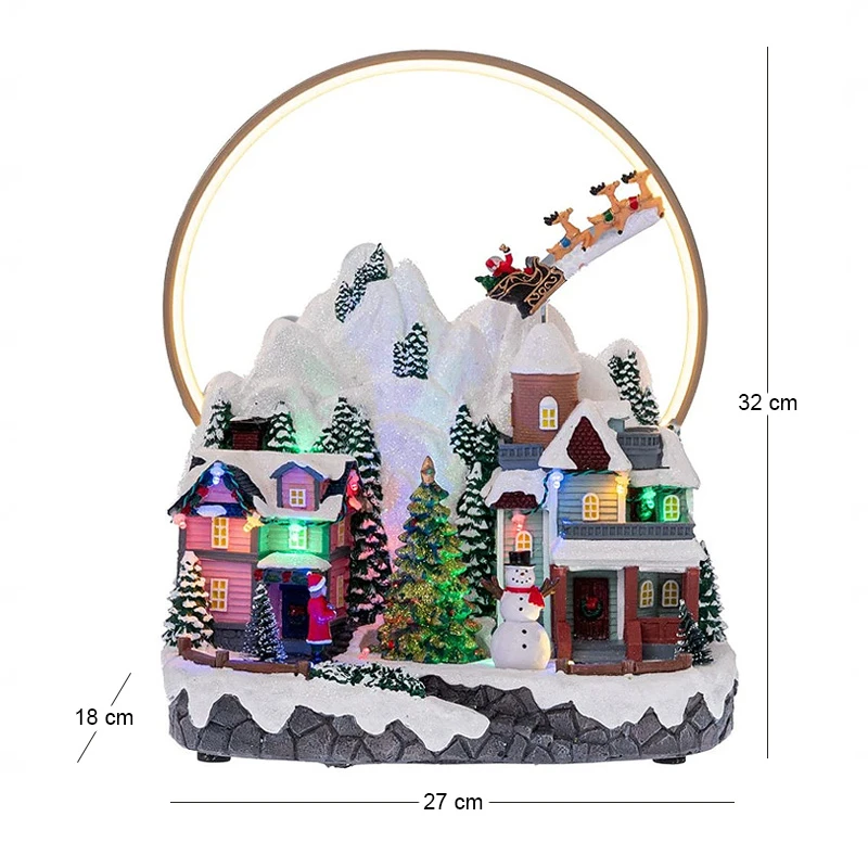 XMAS LIGHTED VILLAGE WITH ADAPTOR MUSIC AND MOVEMENT 33X30X37CM