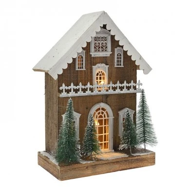 XMAS BROWN LIGHTING HOUSE 30x17x45CM W 10LED