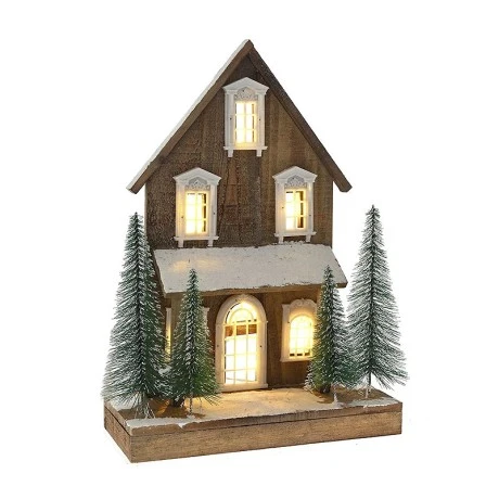 XMAS BROWN LIGHTING HOUSE 32x14x45CM W 10LED