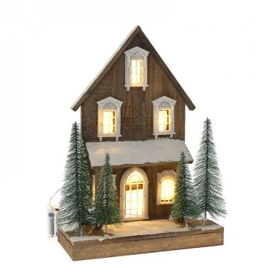 XMAS BROWN LIGHTING HOUSE 32x14x45CM W 10LED