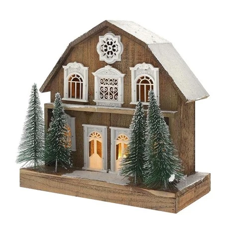 XMAS BROWN LIGHTING HOUSE 35x16x34CM W 10LED