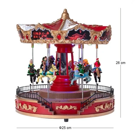 CHRISTMAS RESIN CAROUSEL WITH ADAPTOR LED LIGHTS, MUSIC AND MOVEMENT 25X25X26CM