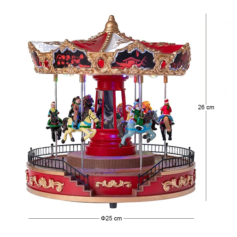 CHRISTMAS RESIN CAROUSEL WITH ADAPTOR LED LIGHTS, MUSIC AND MOVEMENT 25X25X26CM