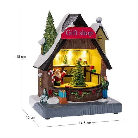 CHRISTMAS RESIN GIFT SHOP WITH ADAPTOR LIGHTS AND MOVEMENT 18X7Χ14CM