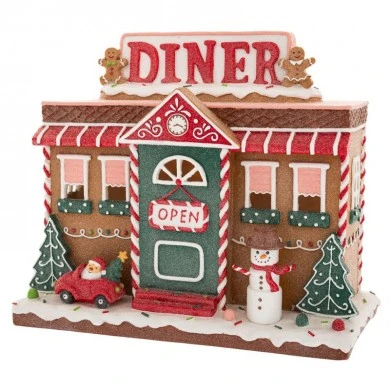 LED RESIN GINGERBREAD DINER SHOP 30X15X26CM