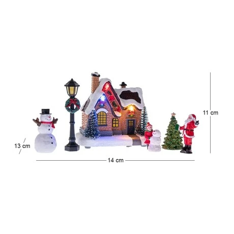 CHRISTMAS RESIN HOUSE SET WITH FIGURES 14X13X11CM BATTERY OPPERATED