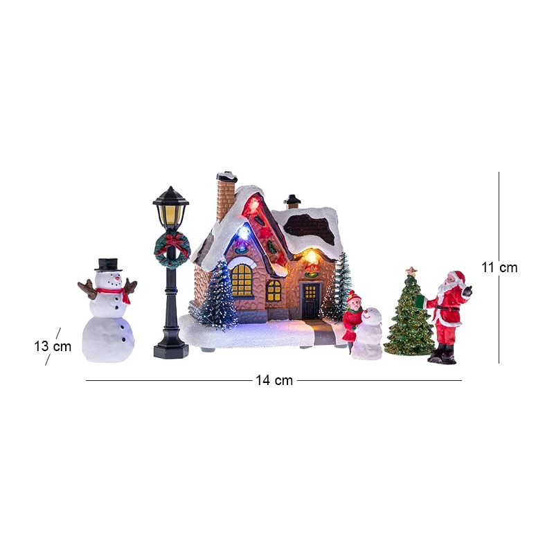 CHRISTMAS RESIN HOUSE SET WITH FIGURES 14X13X11CM BATTERY OPPERATED