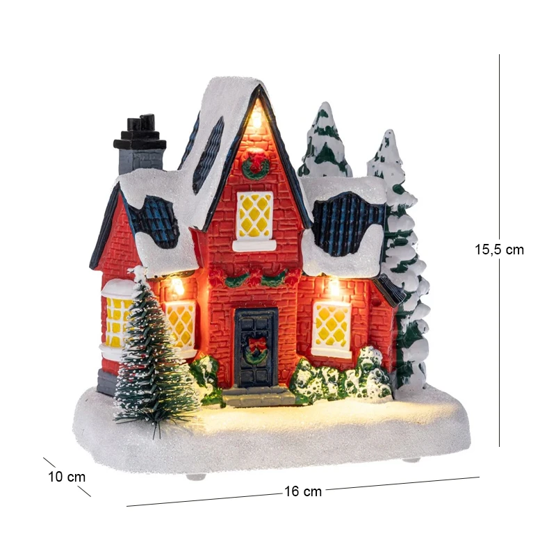 CHRISTMAS RESIN LED HOUSE 16X10Χ15,5CM BATTERY OPPERATED