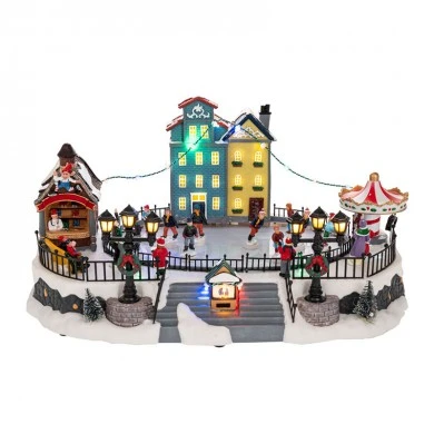 XMAS ANIMATED AND LIGHTED VILLAGE WITH SKI SLOPE INCLUDING ADAPTOR 41X27,5X20CM