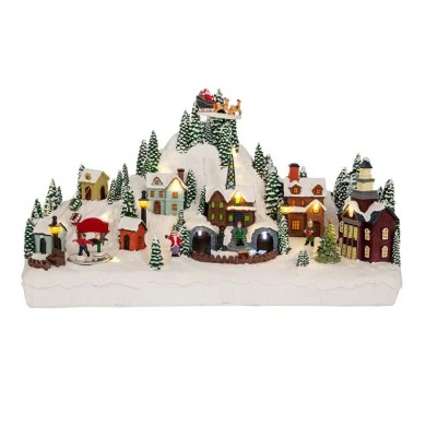 XMAS LIGHTED VILLAGE SCENE WITH ANIMATED TRAIN INCLUDING ADAPTOR 41X16X24CM