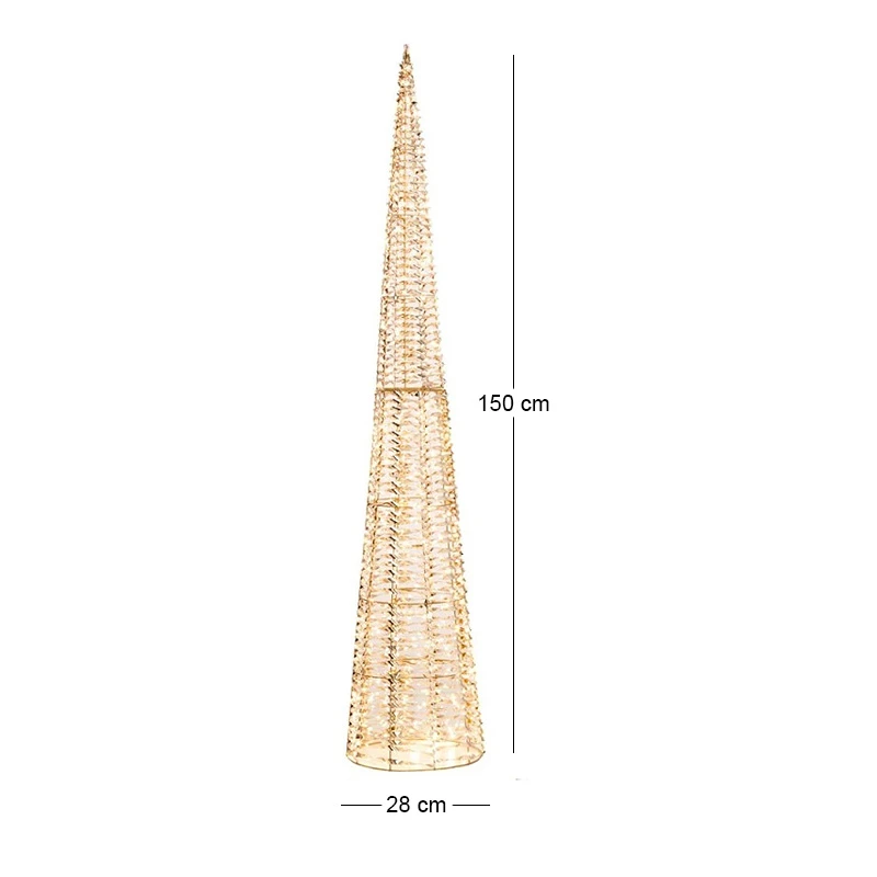 ILLUMINATED GOLD CONE 28X28X150CM WITH 720 WARM WHITE LED IP44