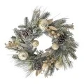 FROSTED WREATH WITH GOLD BERRIES AND BAUBLES 55CM