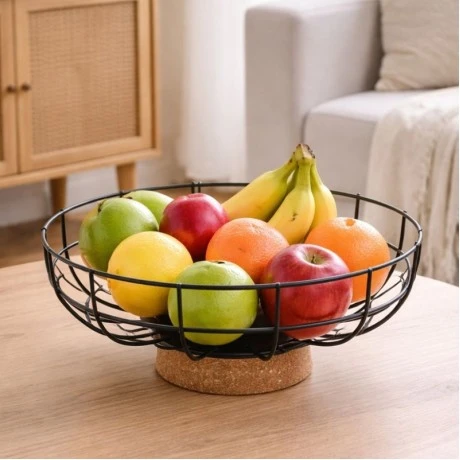BLACK METAL BASKET WITH FELT BASE D30X13CM