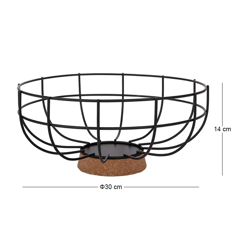BLACK METAL BASKET WITH FELT BASE D30X13CM