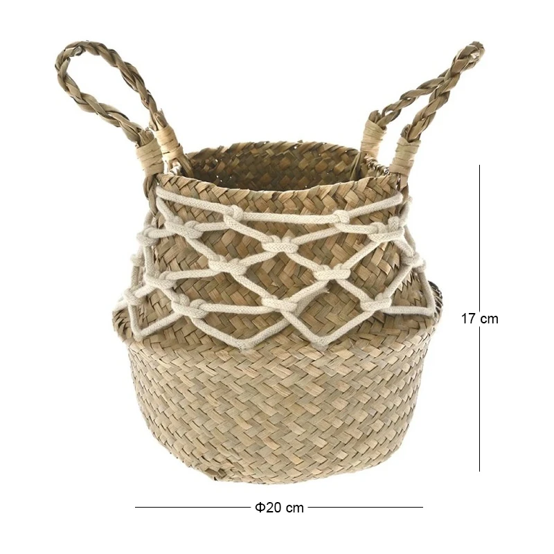 NATURAL WICKER POT WITH COTTON CORD 20X17CM