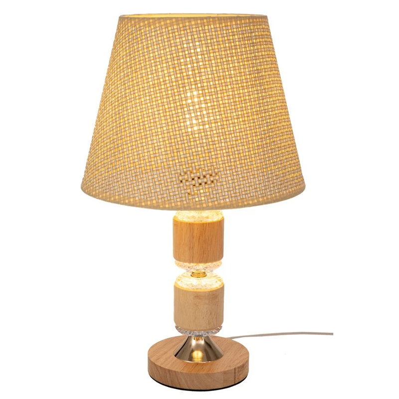 NATURAL WOODEN LAMP WITH WICKER CRΘME HAT AND EXTRA LIGHTING AT THE BASE 40CM