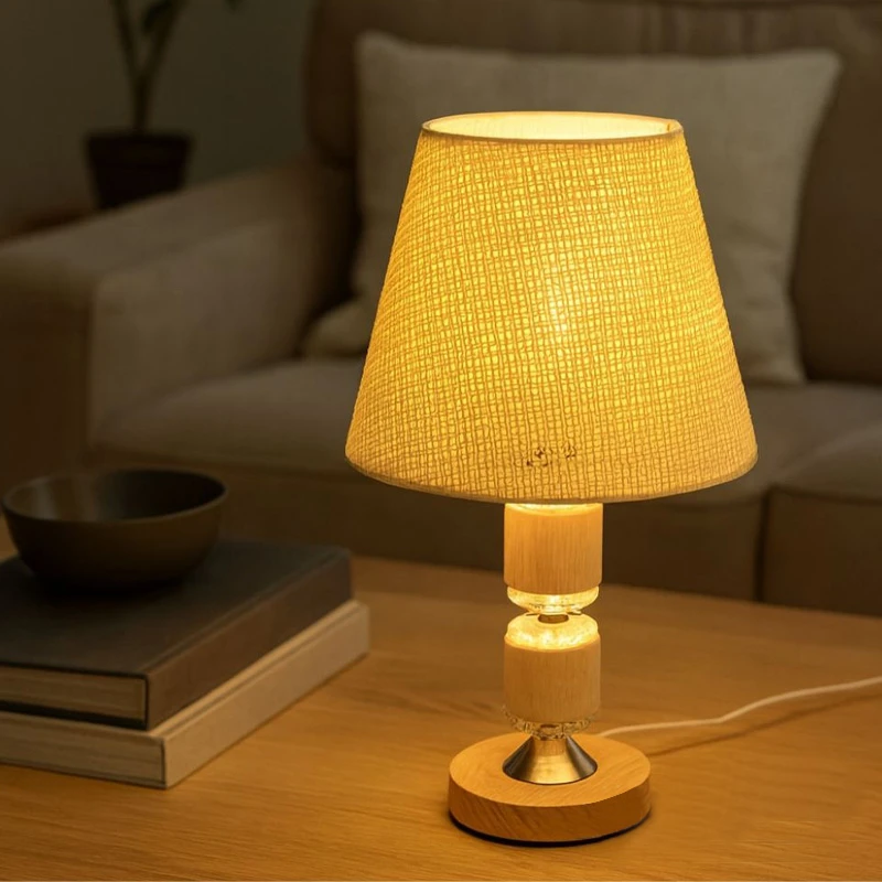 NATURAL WOODEN LAMP WITH WICKER CRΘME HAT AND EXTRA LIGHTING AT THE BASE 40CM