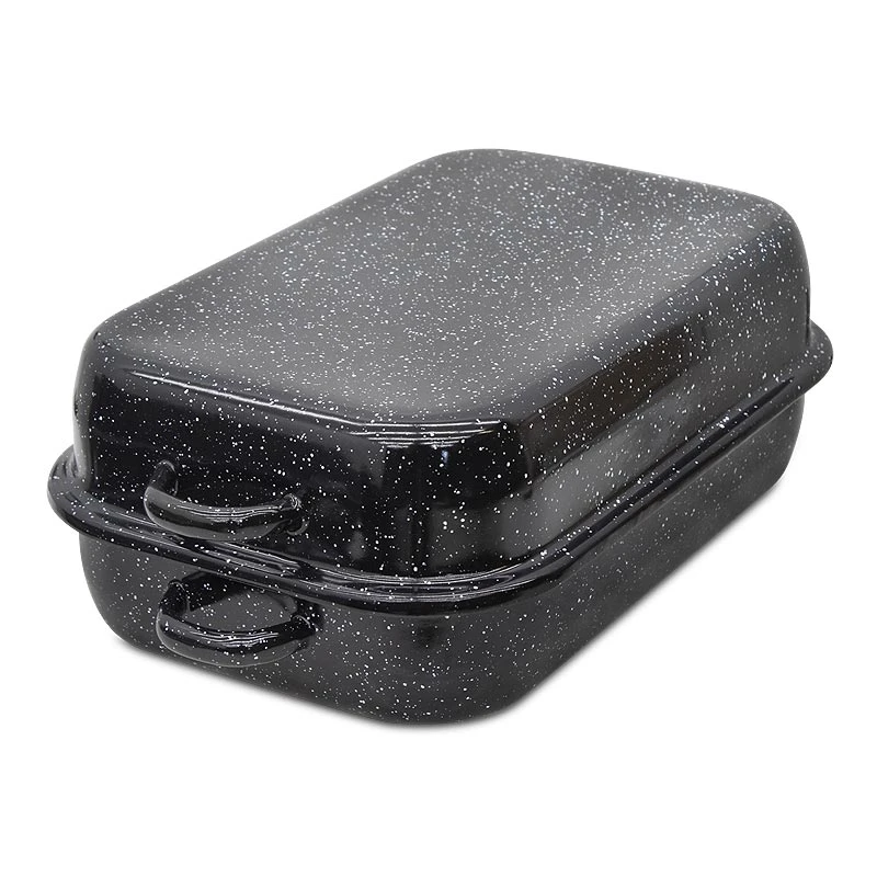 Enameled rectangular hull in black color 40x25x6cm.