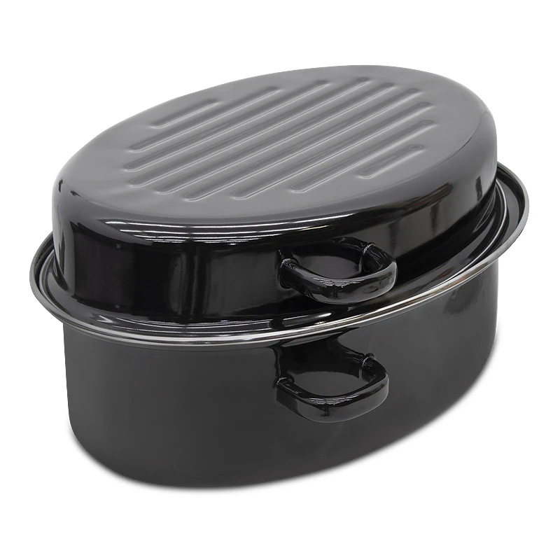 Oval enameled hull in black color 38cm.