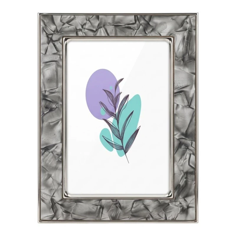 GRAY METAL PHOTO FRAME WITH EMBOSSED DIGITAL PRINTING AND LIQUID GLASS EFFECT 19X14CM