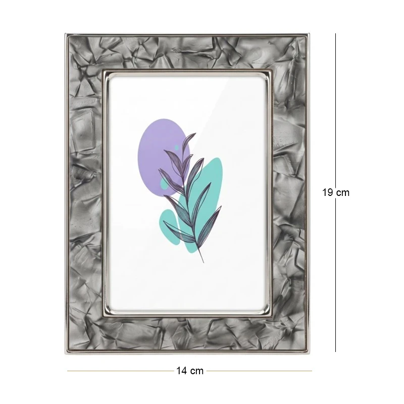 GRAY METAL PHOTO FRAME WITH EMBOSSED DIGITAL PRINTING AND LIQUID GLASS EFFECT 19X14CM