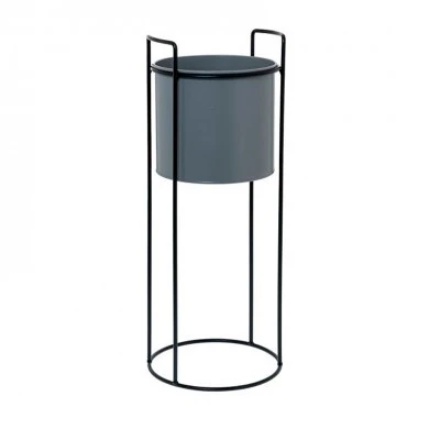 GRAY CERAMIC PLANTER WITH BLACK METAL STAND 28X80CM