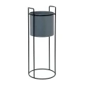 GRAY CERAMIC PLANTER WITH BLACK METAL STAND 28X80CM