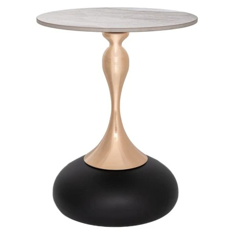 GREY METAL TABLE WITH GOLD BASE AND GREY CERAMIC SURFACE ( MARBLE EFFECT) D40X50CM