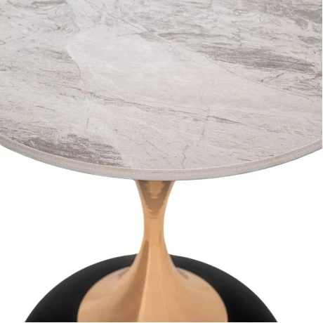 GREY METAL TABLE WITH GOLD BASE AND GREY CERAMIC SURFACE ( MARBLE EFFECT) D40X50CM