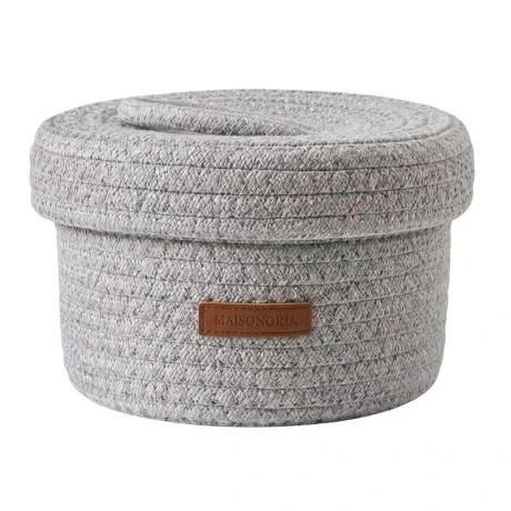 GREY PAPER ROPE BASKET WITH LID D17X10CM